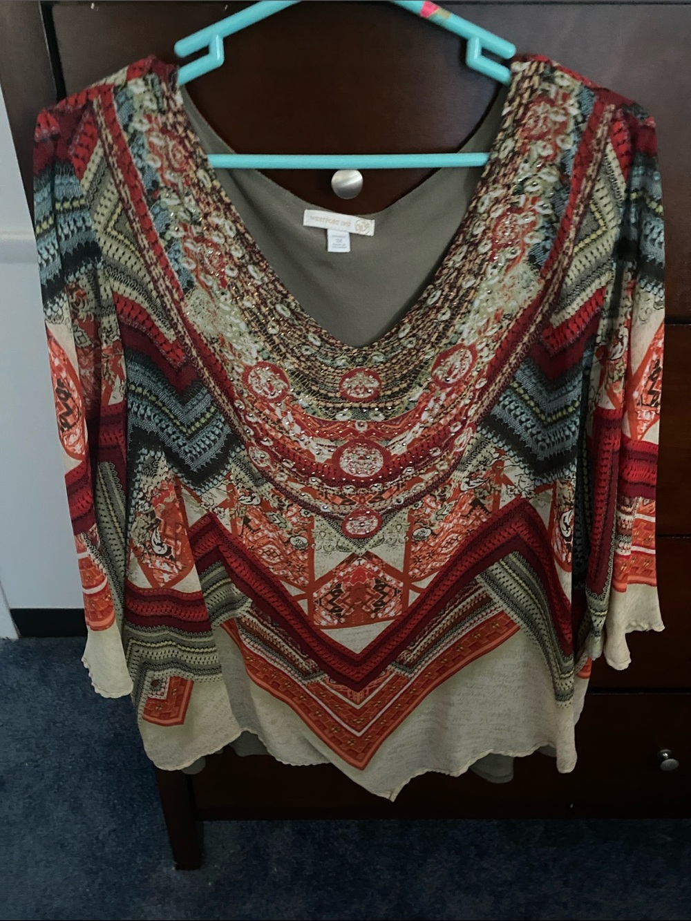 Boho Chevron V-Neck Tunic in Red Multi